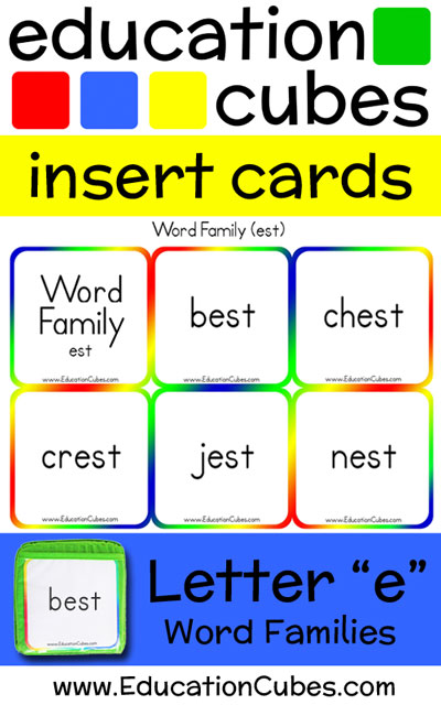 Education Cubes Word Families Letter E insert cards