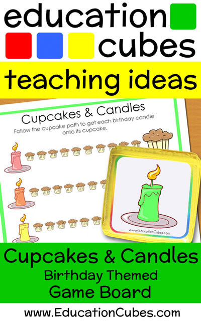 Cupcakes and Candles Birthday Themed Education Cubes Game