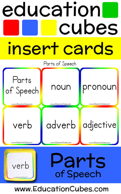 Parts of Speech Education Cubes insert cards