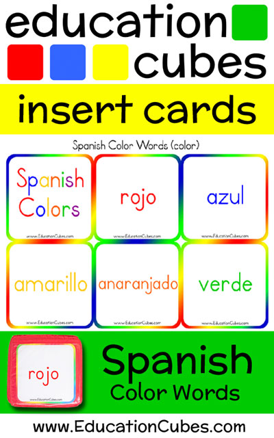 Spanish Color Words Education Cubes insert cards