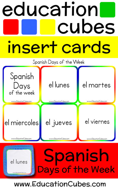 Spanish Days of the Week Education Cubes insert cards