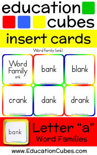 Education Cubes Word Families Letter A insert cards