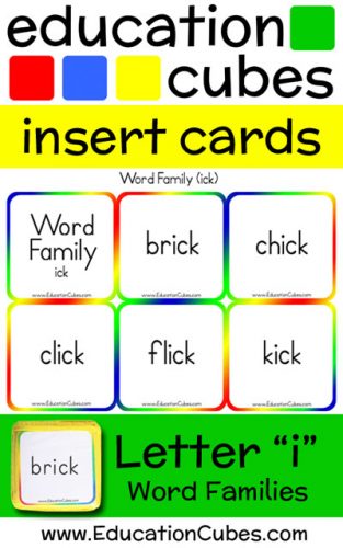 Education Cubes Word Families Letter I insert cards