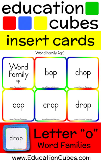 Education Cubes Word Families Letter O insert cards