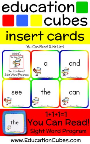 1+1+1=1 You Can Read! Sight Words Education Cubes insert cards