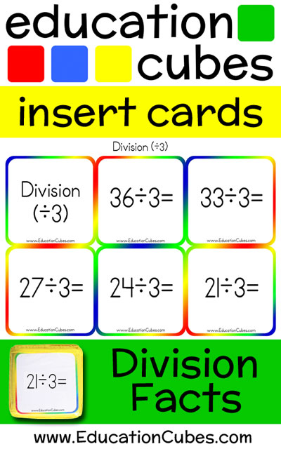Division Facts Education Cubes insert cards
