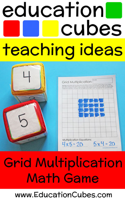 grid multiplication math game with text overlay Education Cubes teaching ideas